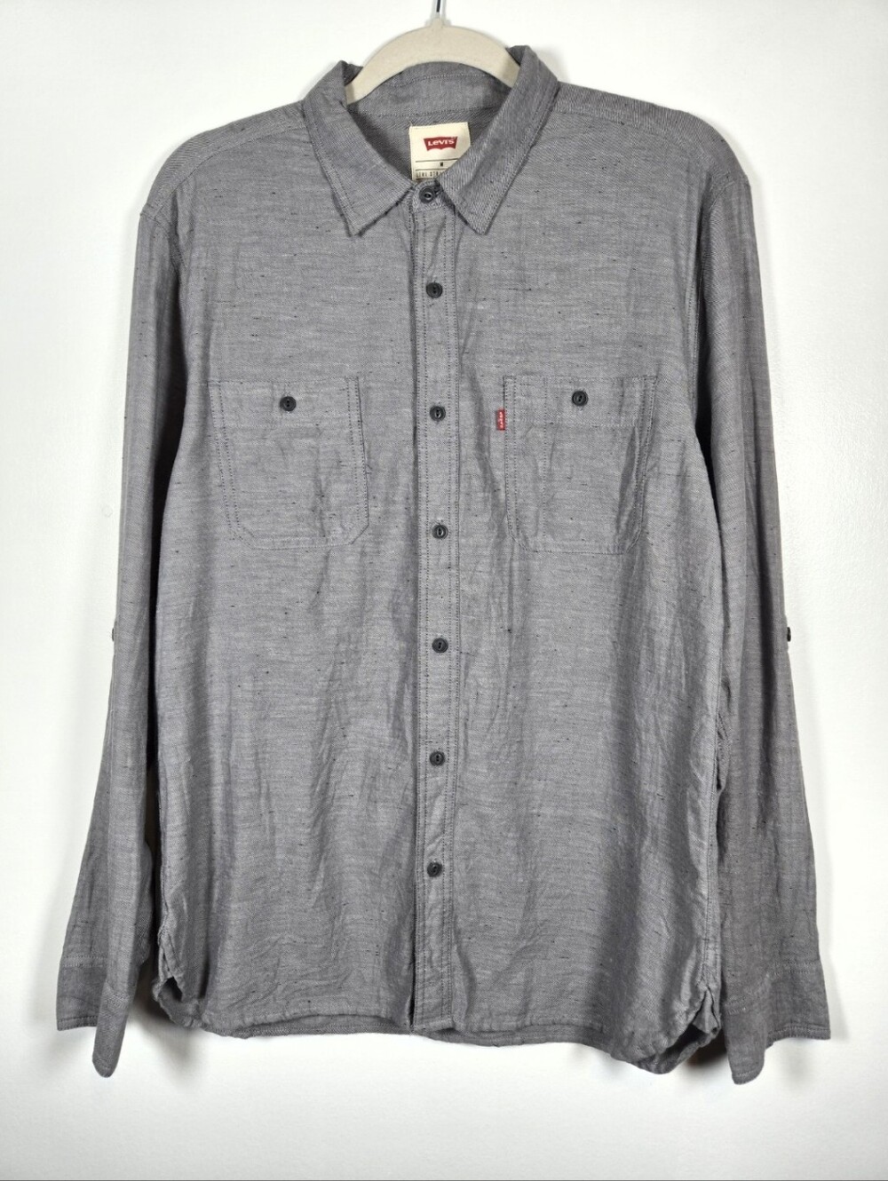 Levi's Gray Lightweight Roll Tab Long Sleeve Button Down Shirt Mens Medium